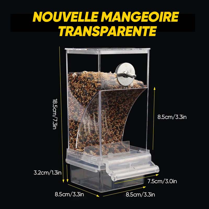 Mangeoire d'oiseaux automatique transparente sans déversement