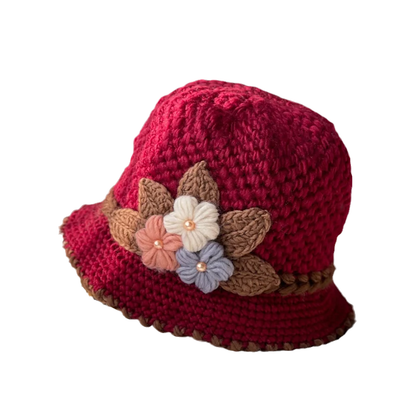 Chapeau en laine tricoté à fleurs épaisses pour femmes