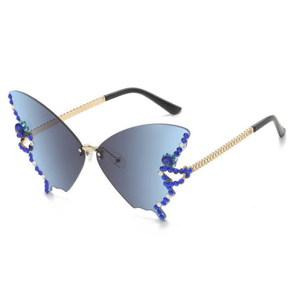 Lunettes de Soleil en Forme de Papillon en Diamant