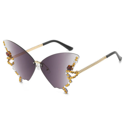 Lunettes de Soleil en Forme de Papillon en Diamant