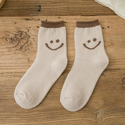 Chaussettes En Coton Mignonnes Avec Des Visages Souriants (5 PCs)