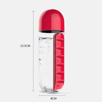 2 en 1 Bouteille d'eau Portable avec Pilulier de 7 jours