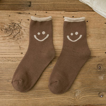 Chaussettes En Coton Mignonnes Avec Des Visages Souriants (5 PCs)