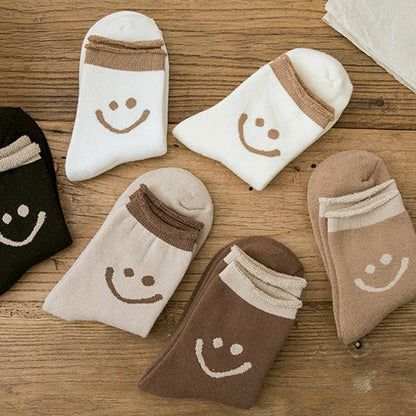 Chaussettes En Coton Mignonnes Avec Des Visages Souriants (5 PCs)