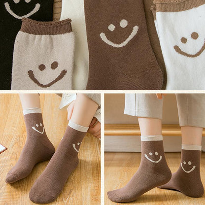 Chaussettes En Coton Mignonnes Avec Des Visages Souriants (5 PCs)