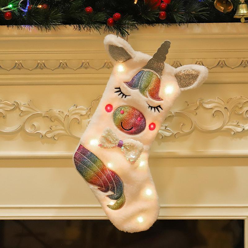 Licorne Chaussettes de Noël Décoration (Avec Lumière LED)