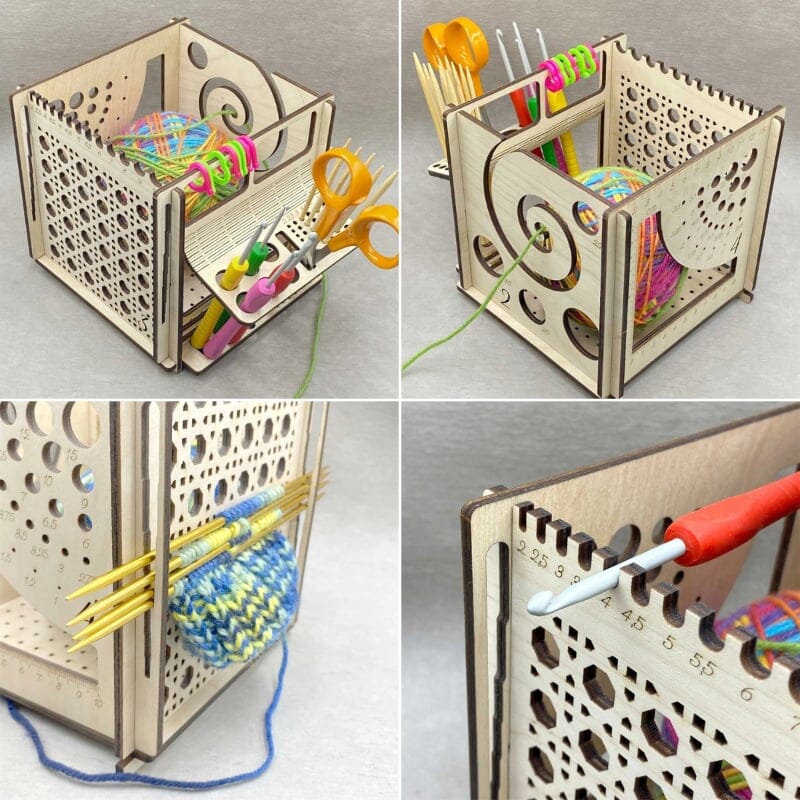 Bol à fil en bois tout-en-un – Outil de tricot multifonctionnel