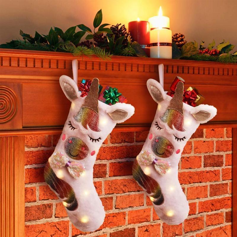 Licorne Chaussettes de Noël Décoration (Avec Lumière LED)